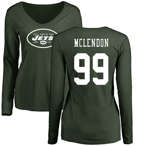 New York Jets Green Women Steve McLendon Name and Number Logo NFL Football #99 Long Sleeve T Shirt